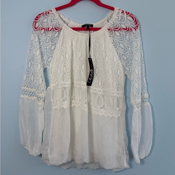 CHARLIE B Tops - CHARLIE B White Lace Peasant Blouse